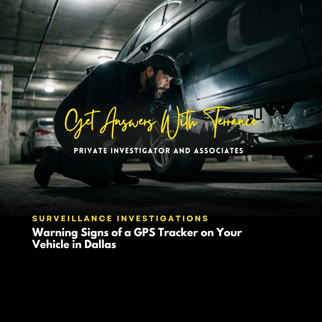 private investigator inspecting vehicle for GPS tracker on your vehicle in Dallas