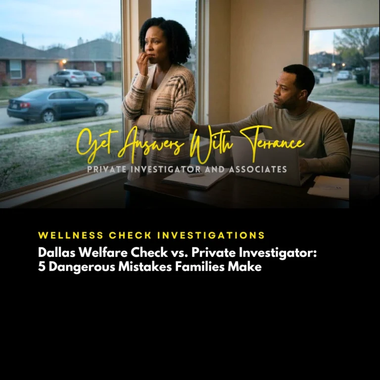 Licensed private investigator responding to a Dallas welfare check request in Carrollton TX 75007