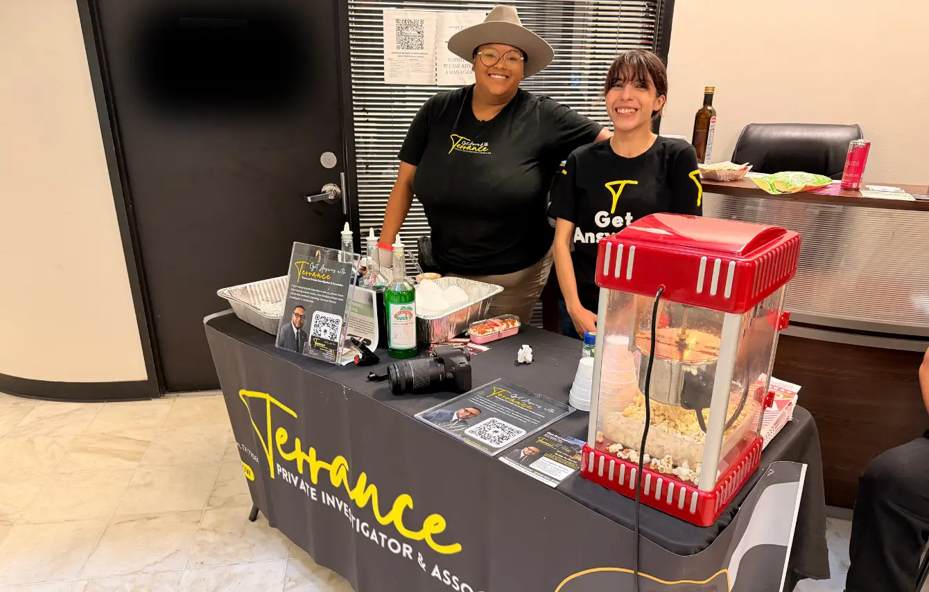 Meet and Greet with Private Investigators table at Houston office building event at Terrance Private Investigator & Associates Houston office