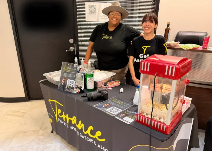 Meet and Greet with Private Investigators table at Houston office building event at Terrance Private Investigator & Associates Houston office